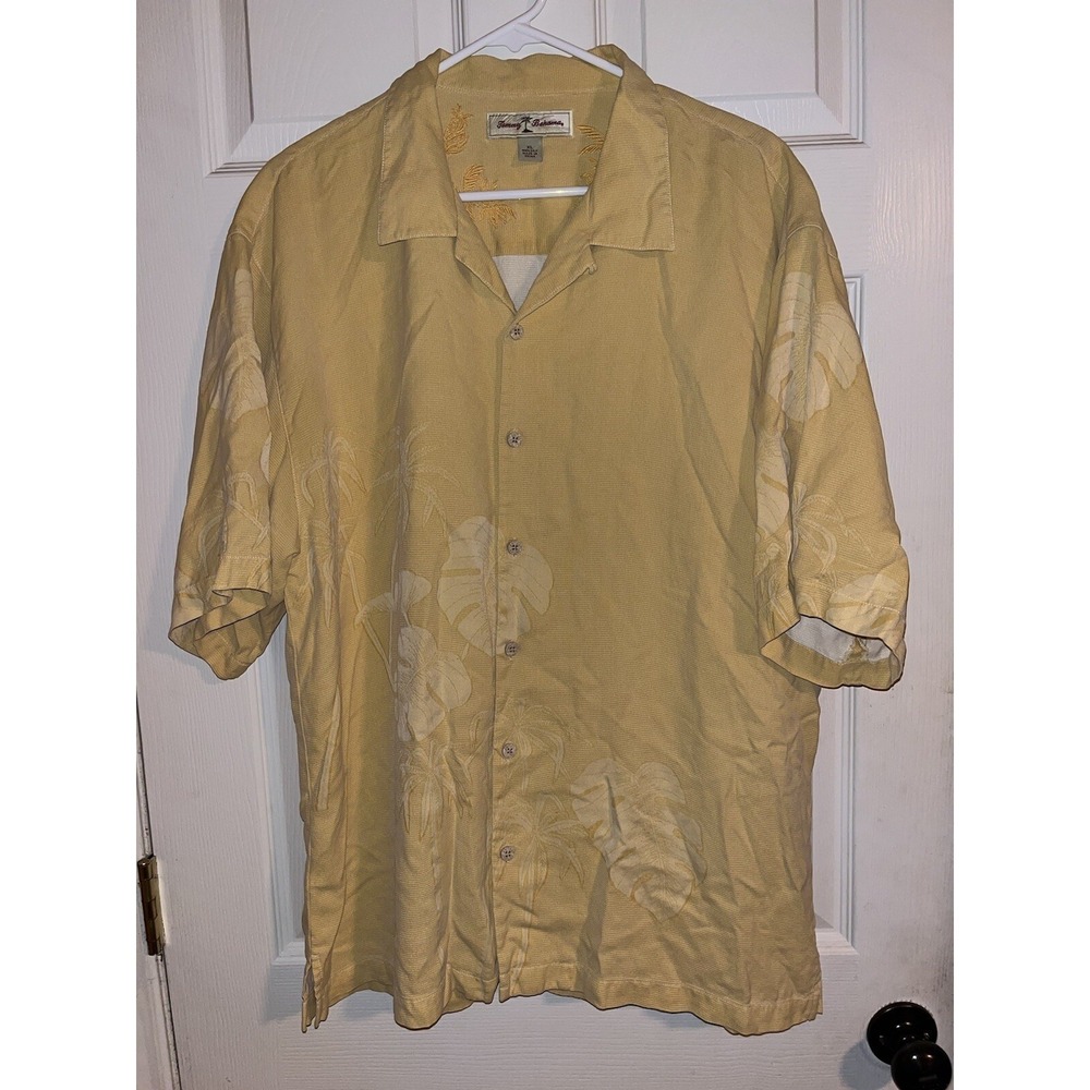 Tommy Bahama Hawaiian Shirt‎ Men's Xl Gold Button Down Relax 100% Silk